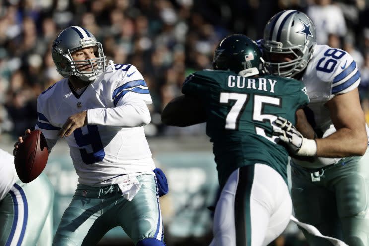 Tony Romo in his only appearance for the Cowboys last season, in Week 17. (AP)