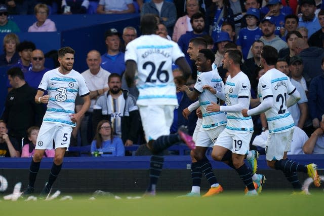 Chelsea’s Jorginho (left) celebrates scoring