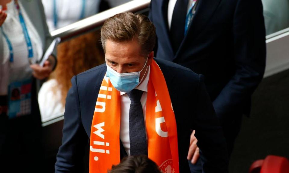 The Dutch health minister, Hugo de Jonge, attending a Euro 2020 game in Amsterdam in June