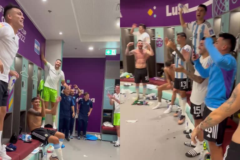 Los festejos en el vestuario de la selección argentina después del triunfo ante México