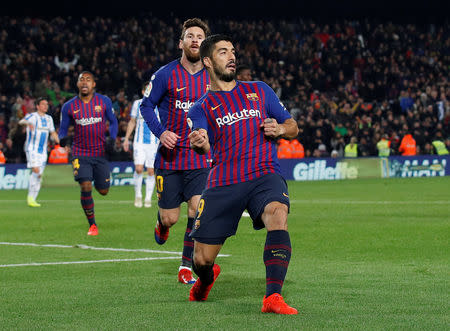 Foto del domingo del delantero del Barcelona Luis Suárez celebrando tras marcar el 2-1 sobre Leganés. Ene 20, 2019 REUTERS/Albert Gea Soccer Football - La Liga Santander - FC Barcelona v Leganes - Camp Nou, Barcelona, Spain - January 20, 2019 Barcelona'selebrates scoring their second goal REUTERS/Albert Gea