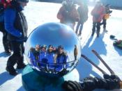 A close-up of the actual pole marking the South Pole.