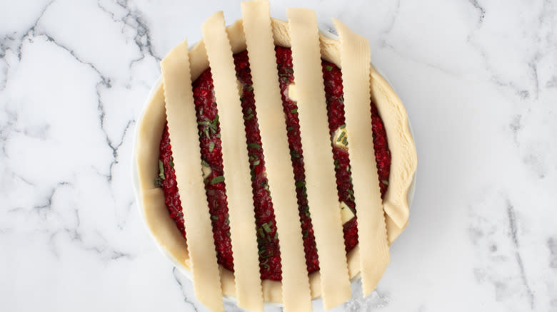 vertical pastry strips on pie