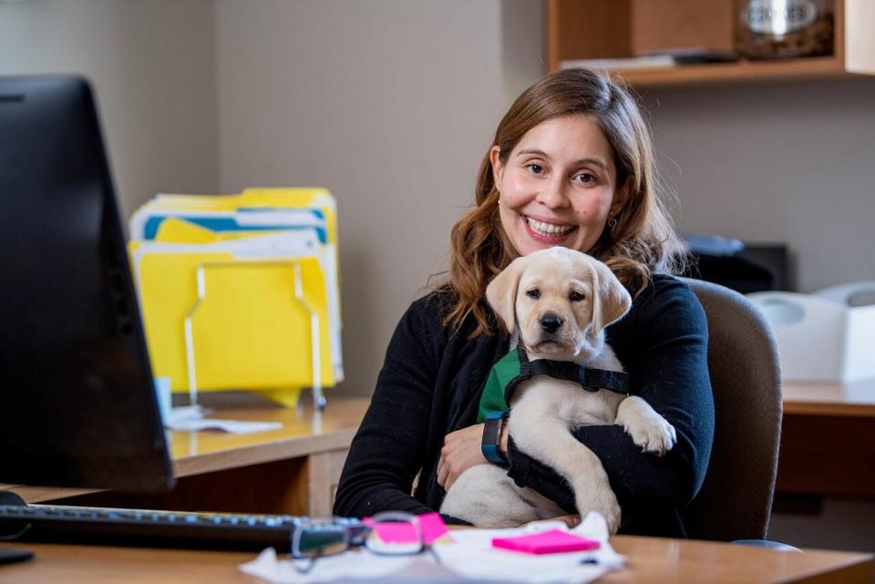 Maria Galindo, director of marketing and communications for Lions Foundation of Canada Dog Guides, holds a future dog guide puppy.