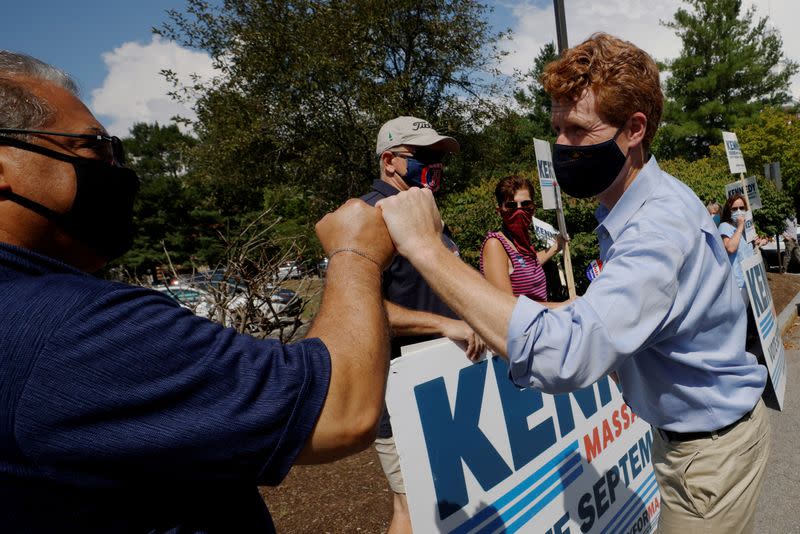 Democratic candidate for the U.S. Senate Joe Kennedy III votes in Newton