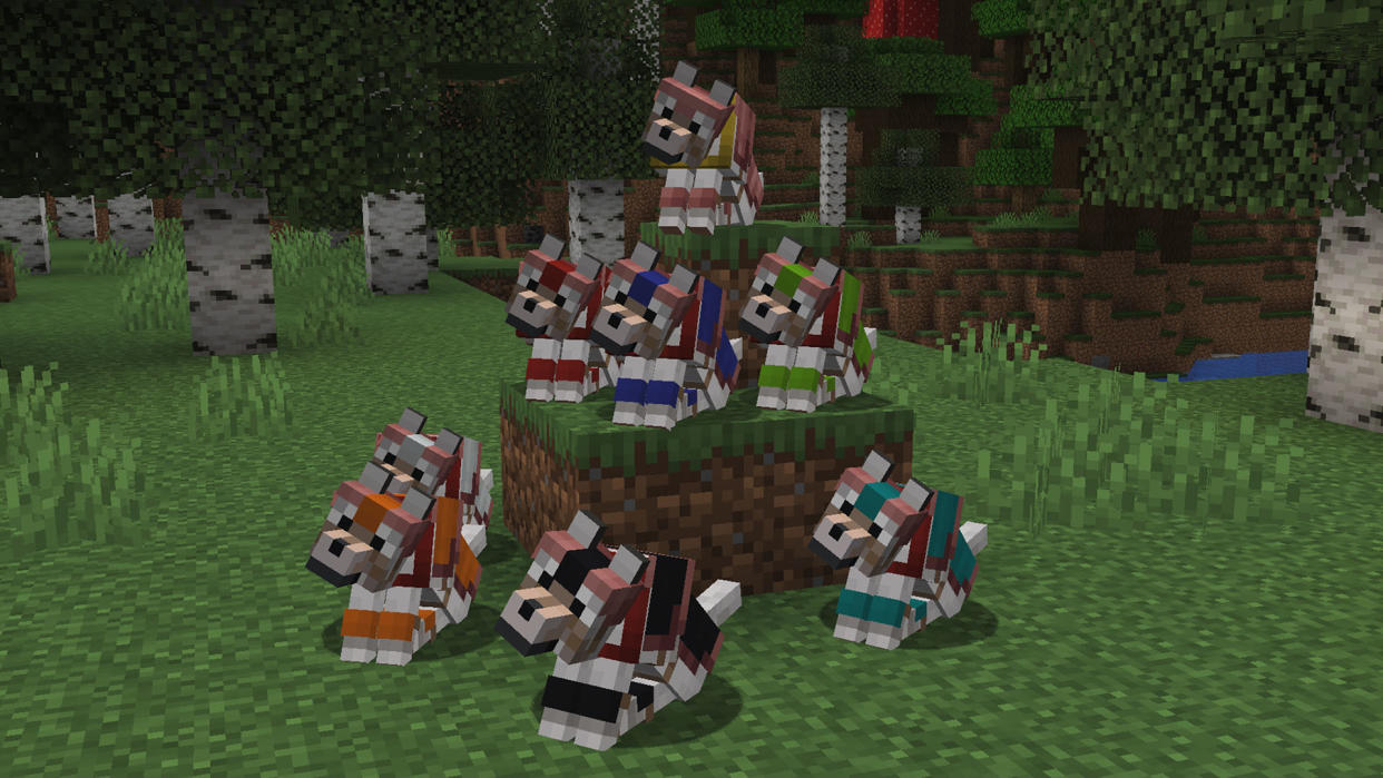  Image of Minecraft's colorful wolf armor. 