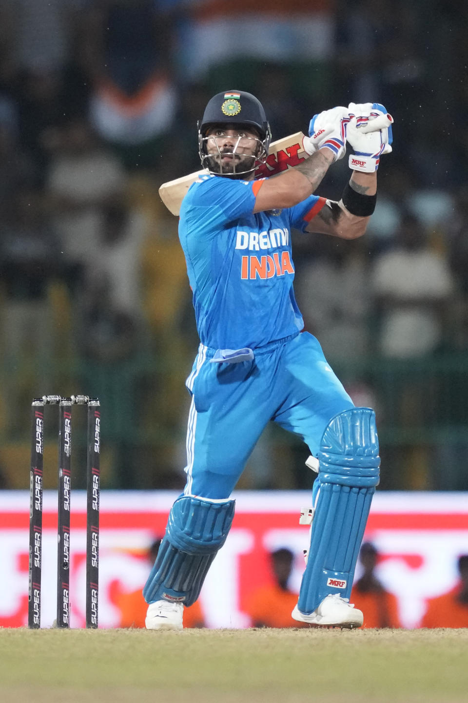 India's Virat Kohli plays a shot during the Asia Cup cricket match between India and Pakistan in Colombo, Sri Lanka on Monday, Sept.11, 2023. (AP Photo/Eranga Jayawardena)