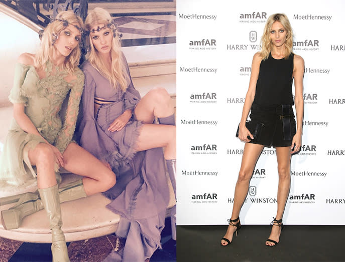 When Anja Rubik attends a black tie event, she seems to take the dress code literally. Instead of keeping her green fairy-like gown on from the runway, she changed into a LBD for the amfAR event.