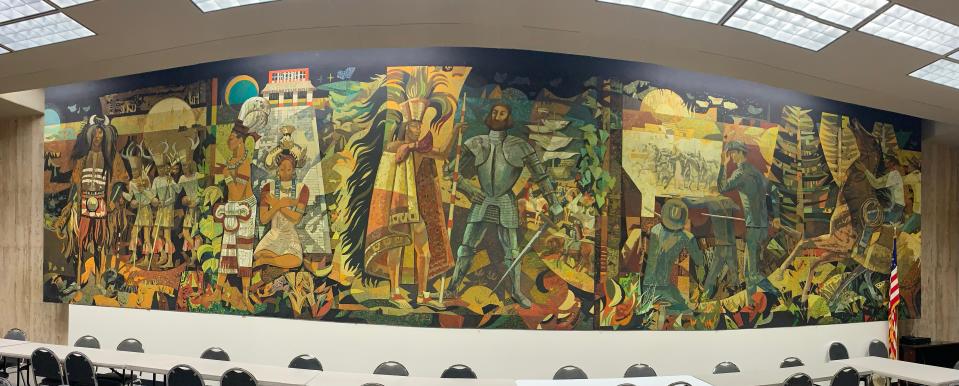 The mural in the main lobby of the Lubbock National Bank building.