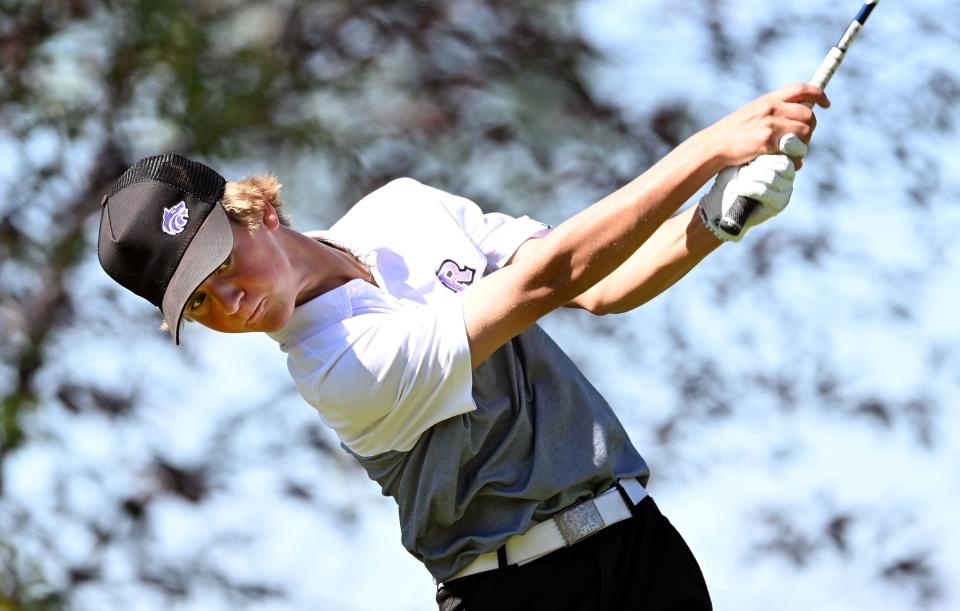 Riverton’s Jaxon Erickson, plays in the 6A Golf championships at Old Mill Golf Course in Holladay on Tuesday, Oct. 10, 2023. Erickson placed third shooting 140. | Scott G Winterton, Deseret News