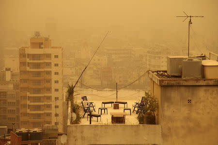 A terrace is pictured during a sandstorm in Beirut, Lebanon September 8, 2015. REUTERS/Alia Haju