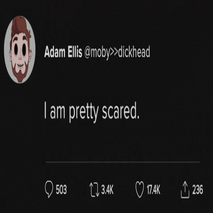 adam ellis replies with text 'i am pretty scared'