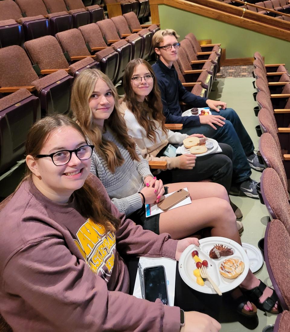 Morenci High School students, from left, Lauren Harsh, Colbie Ekens, Rebecca Cox and Wyatt Berger are pictured in attendance at the Oct. 6 Live2Lead seminar that was hosted live in Atlanta by the John Maxwell Company and was locally broadcast in Adrian by Bill Kenyon, speaker, trainer, coach.