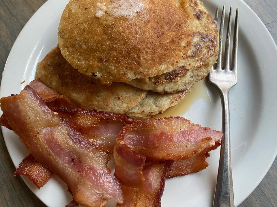 Corn masa pancakes can be enjoyed with a side of bacon or juicy blueberries.