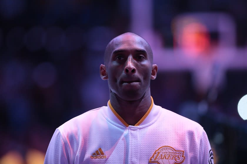 LOS ANGELES, CA, SUNDAY, NOVEMBER 29, 2015 - Kobe Bryant stands for the National Anthem.