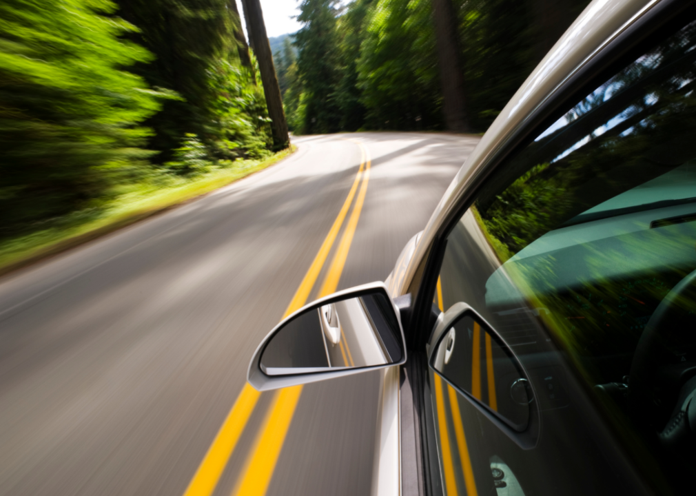 A blurry view of a fast moving car.