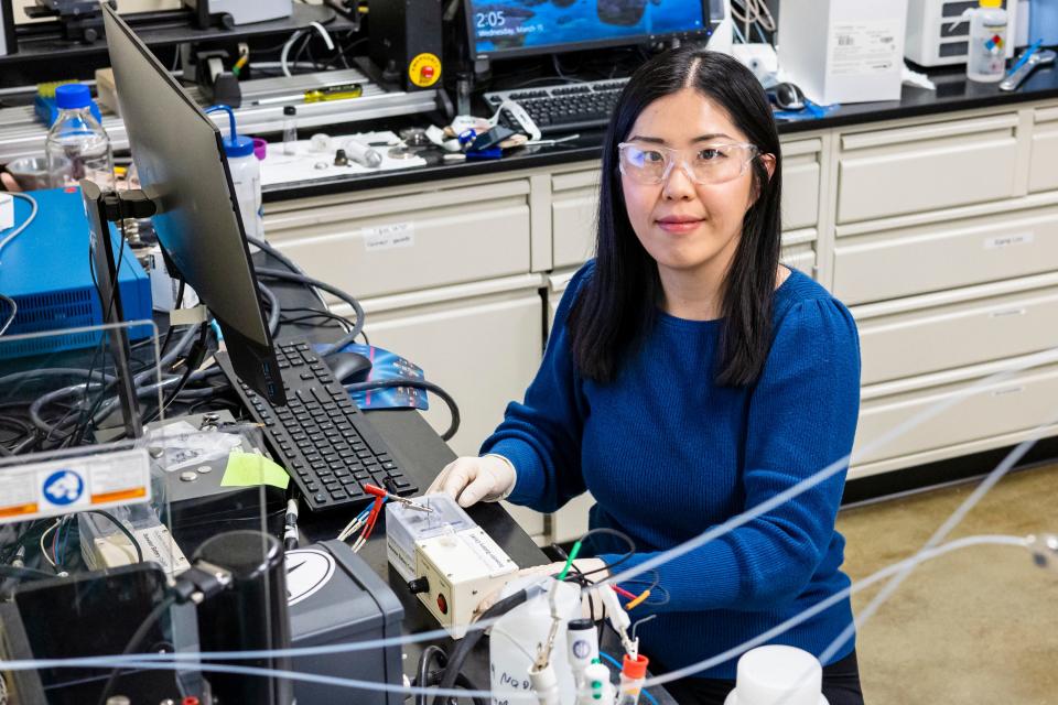 Oak Ridge National Laboratory scientist Mengya Li is exploring solid-state electrolyte separators for use in flow-type seawater batteries that might be used for long-duration energy storage for an electric grid largely connected to renewable energy sources.