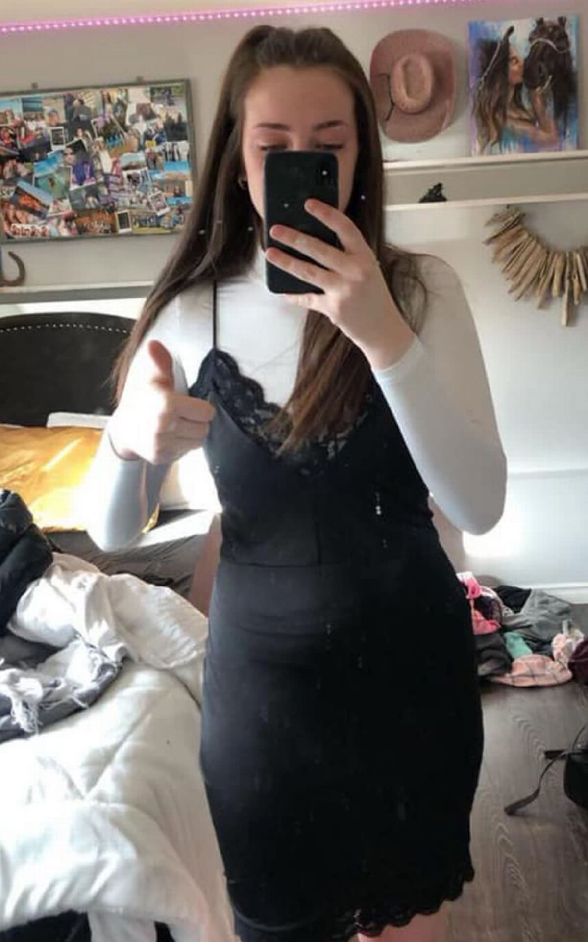 Karis Wilson was asked to go home after wearing a slip dress over a turtleneck to school. Source: Daily Star