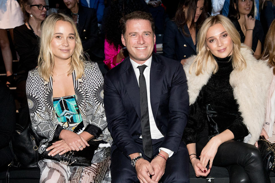 Karl Stefanovic sitting between Jade Yarbrough (left) and his wife Jasmine (right).