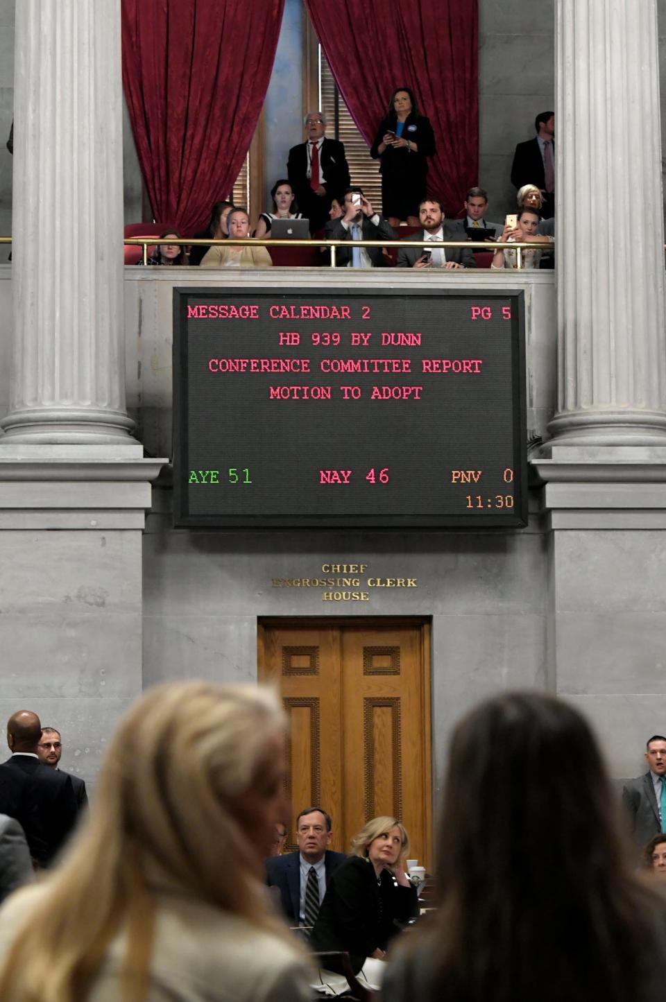 House members vote on HB 939 discuss during session in Nashville on Wednesday, May 1, 2019. 