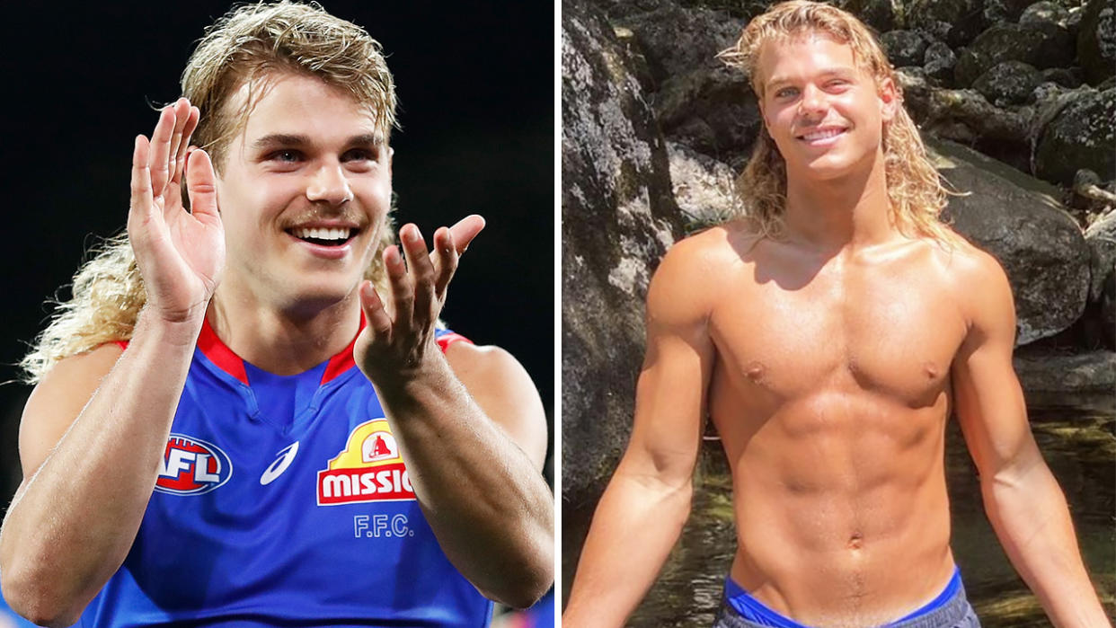 Western Bulldogs star Bailey Smith has become a fan-favourite on Instagram, but the 20-year-old says the massive following has taken a toll on his mental health. Pictures: Getty Images/Instagram