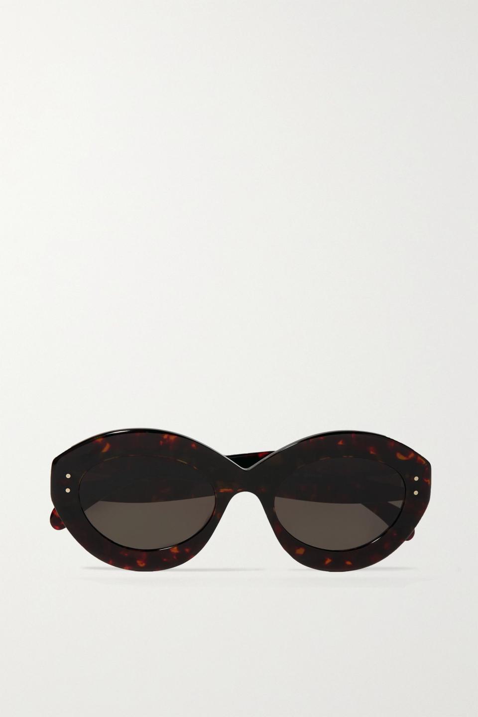 17) Round-Frame Tortoiseshell Acetate Sunglasses