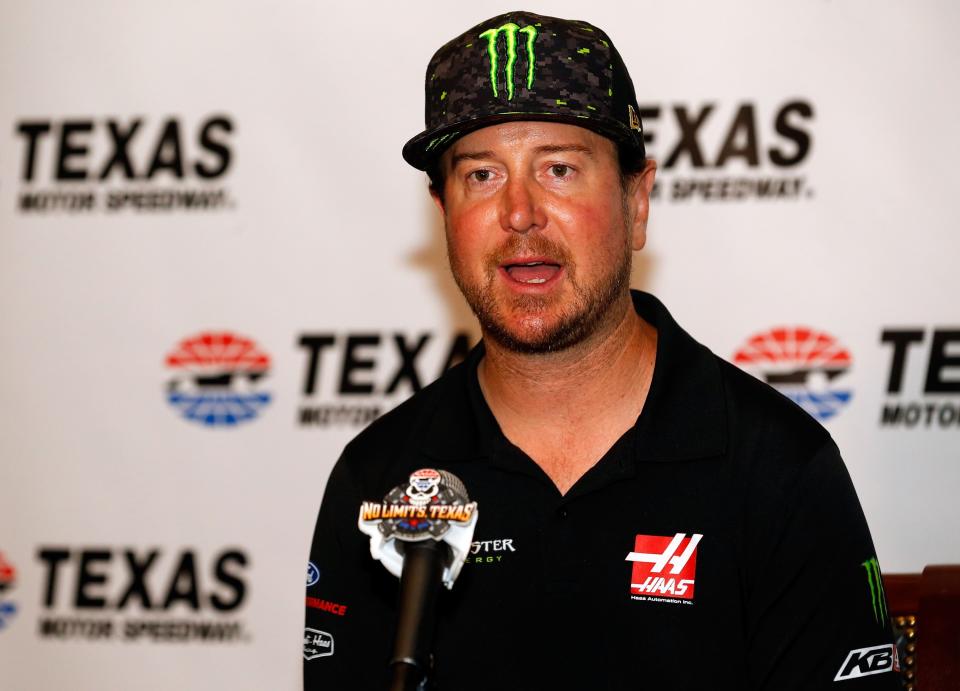 FORT WORTH, TX – FEBRUARY 28: Kurt Busch, driver of the No. 41 Ford Fusion for Stewart-Haas Racing answers questions from the media at Media Day at Texas Motor Speedway on February 28, 2018 in Fort Worth, Texas. (Photo by Richard Rodriguez/Getty Images for Texas Motor Speedway)