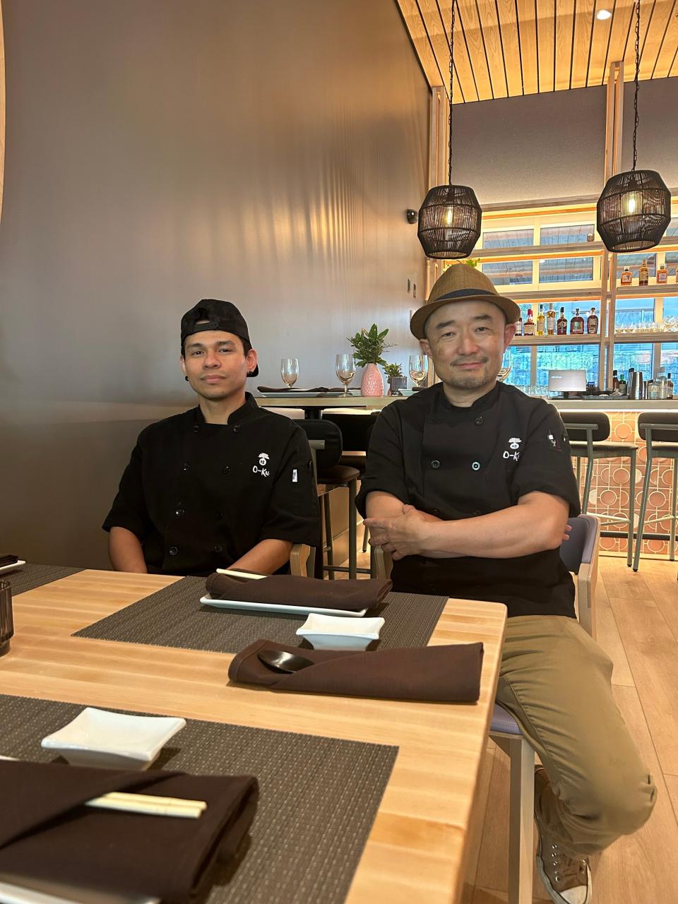 Executive Chef Jose Aguilar (left) and Chef Masa Hamaya (right) at O-Ku Greenville, located at 40 W. Broad St., days before the official opening on 7/14/2023.
