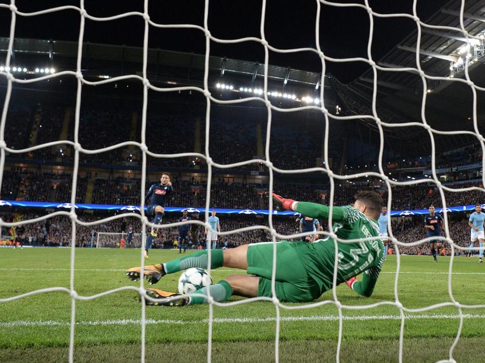 Ederson made a fine stop with his legs (Getty)