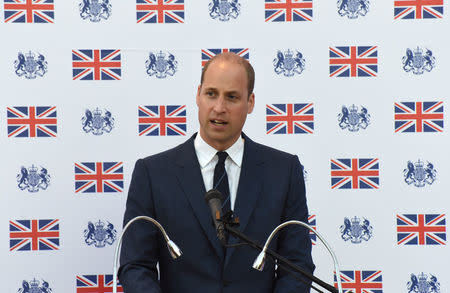 Britain's Prince William speaks during a reception at the British Consulate General in Jerusalem, June 27, 2018. Debbie Hill/Pool via Reuters