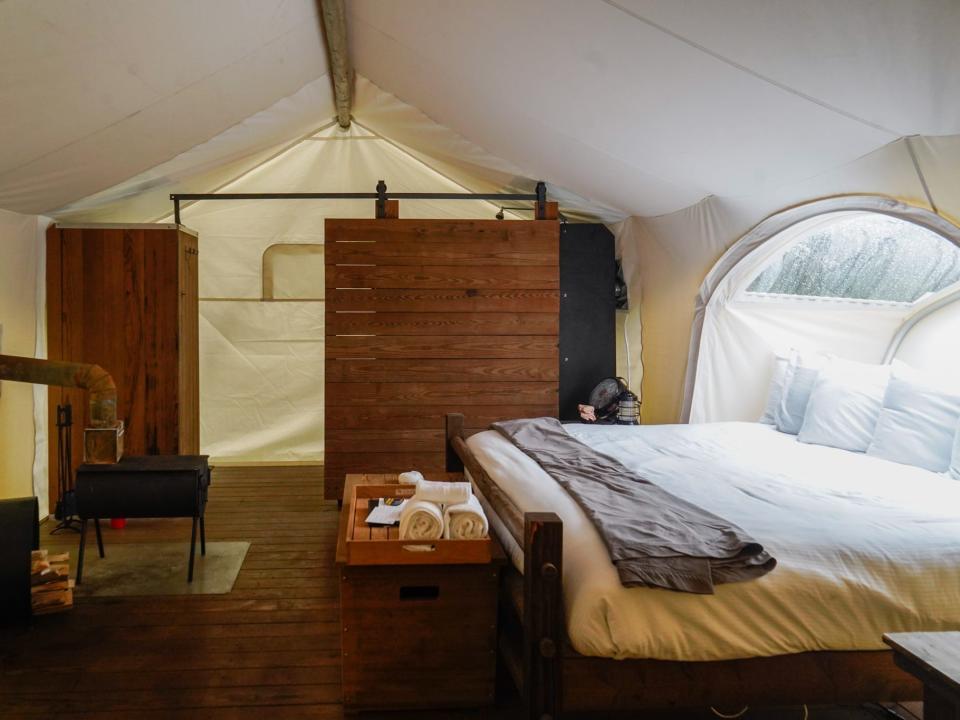 Inside the author's stargazer tent at the Under Canvas resort.