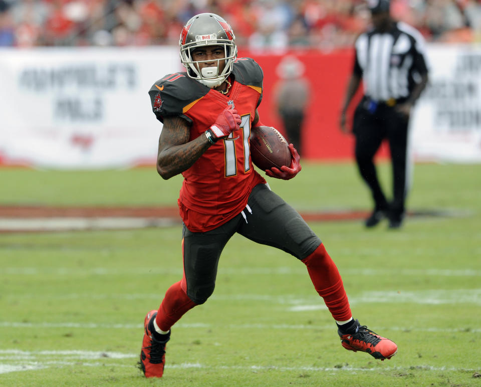 Tampa Bay Buccaneers wide receiver DeSean Jackson runs with a reception against the New York Jets during their November game. (AP)