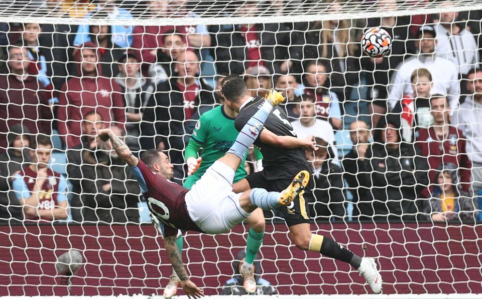 Danny Ings of Aston Villa scores their side's first goal from an overhead kick - Getty Images