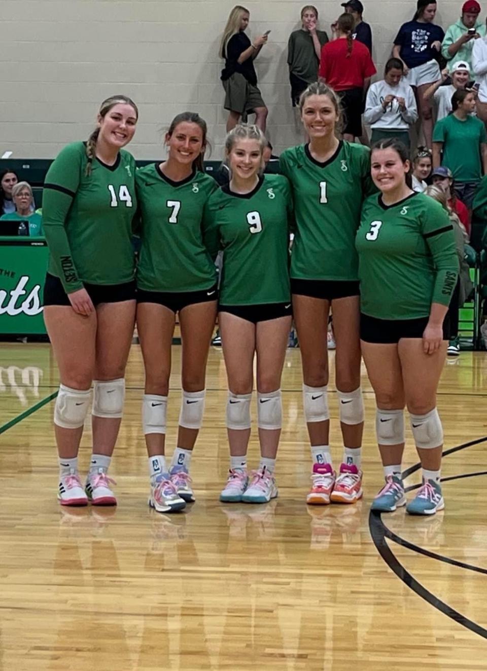 The Seton High School volleyball team celebrated Senior Night Oct. 11 against Ryle, a team they beat 3-0. This year's seniors are, from left: Alli Kirch, Lauren Emerson, Taylor Grubbs, Maddie Lambers and Emily Hilton