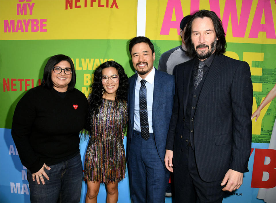 Nahnatchka Khan, Ali Wong, Randall Park and Keanu Reeves arrive at the premiere of Netflix's "Always Be My Maybe" at the Regency Village Theatre on May 22, 2019 in Westwood, California.