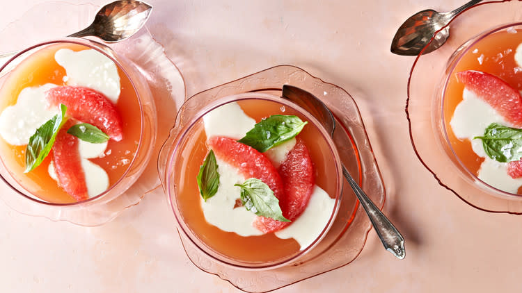 Basil-Yogurt Panna Cotta with Grapefruit Gelèe