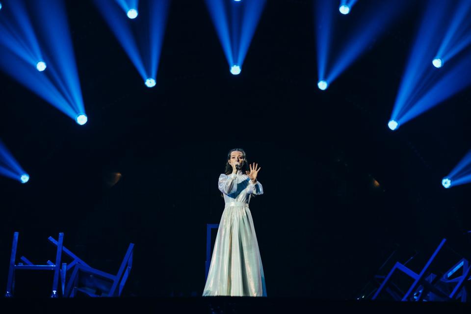 Greece’s Amanda Georgiadi Tenfjord performing during the semifinal. - Credit: Sarah Louise Bennett/Courtesy of EBU