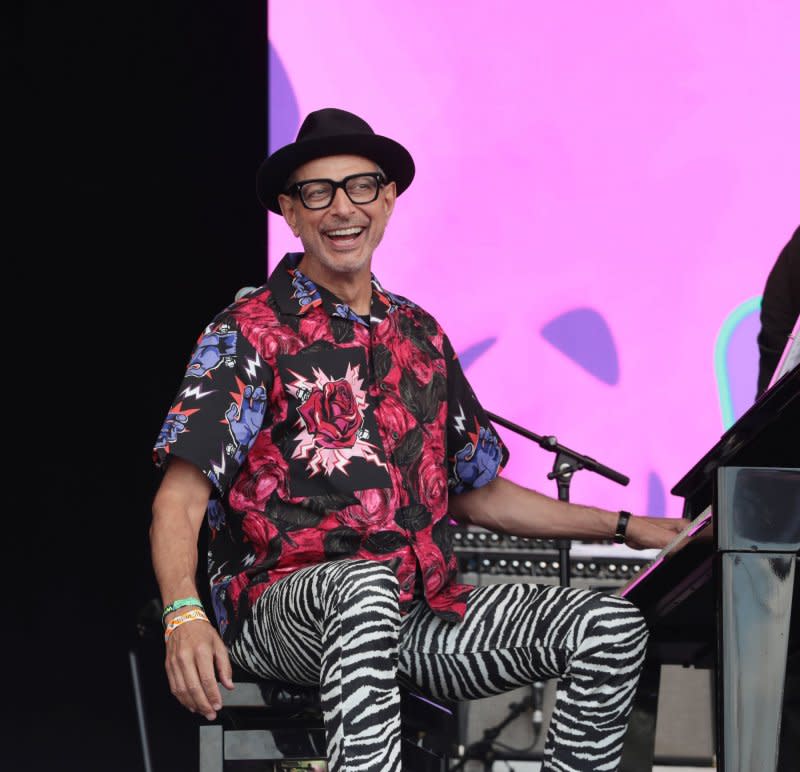 Jeff Goldblum and the Mildred Snitzer Orchestra perform on the West Holts stage at Glastonbury Music Festival in Somerset, England, on June 30, 2019. The actor turns 71 on October 22. File Photo by Hugo Philpott/UPI