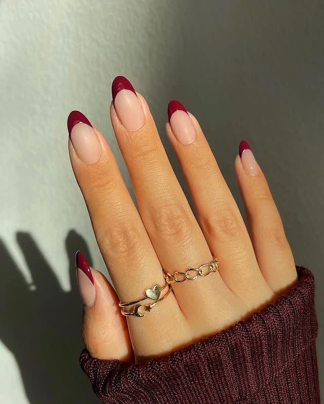 <p>This sophisticated take on a coloured French manicure is far from the brights you might expect from the playful design, and uses the Essie shade 'Wrapped in Luxury'. It's the title shade from the Winter 22 collection.</p><p><a class="link " href="https://www.amazon.co.uk/Essie-Nail-Lacquer-Wrapped-Collection/dp/B0BNT8PZ15" rel="nofollow noopener" target="_blank" data-ylk="slk:BUY NOW;elm:context_link;itc:0;sec:content-canvas">BUY NOW</a></p><p><a href="https://www.instagram.com/p/CkJeW0muUA6/" rel="nofollow noopener" target="_blank" data-ylk="slk:See the original post on Instagram;elm:context_link;itc:0;sec:content-canvas" class="link ">See the original post on Instagram</a></p>