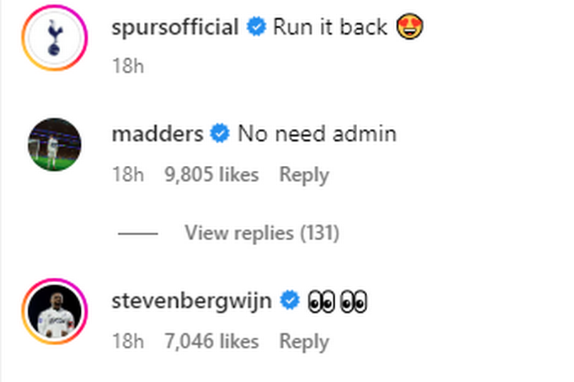 James Maddison's response to Tottenham's Instagram post