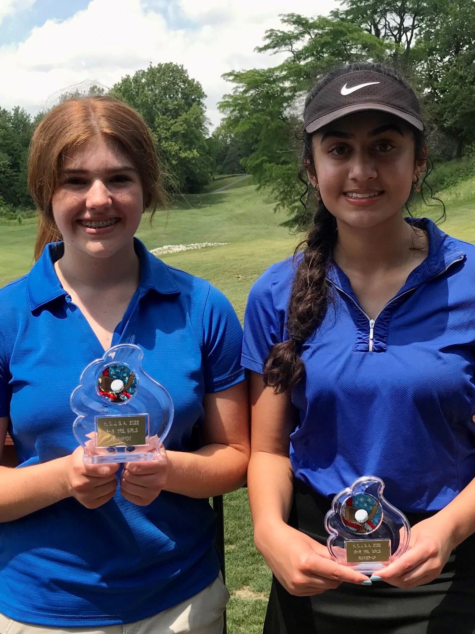 Pleasant's Dina Shah, right, and Maura Murphy finished 1-2 at the Colt Classic in helping the Spartans to a team title at the girls golf tournament. Shah was medalist with an even-par 64, while Murphy was second with a 66.