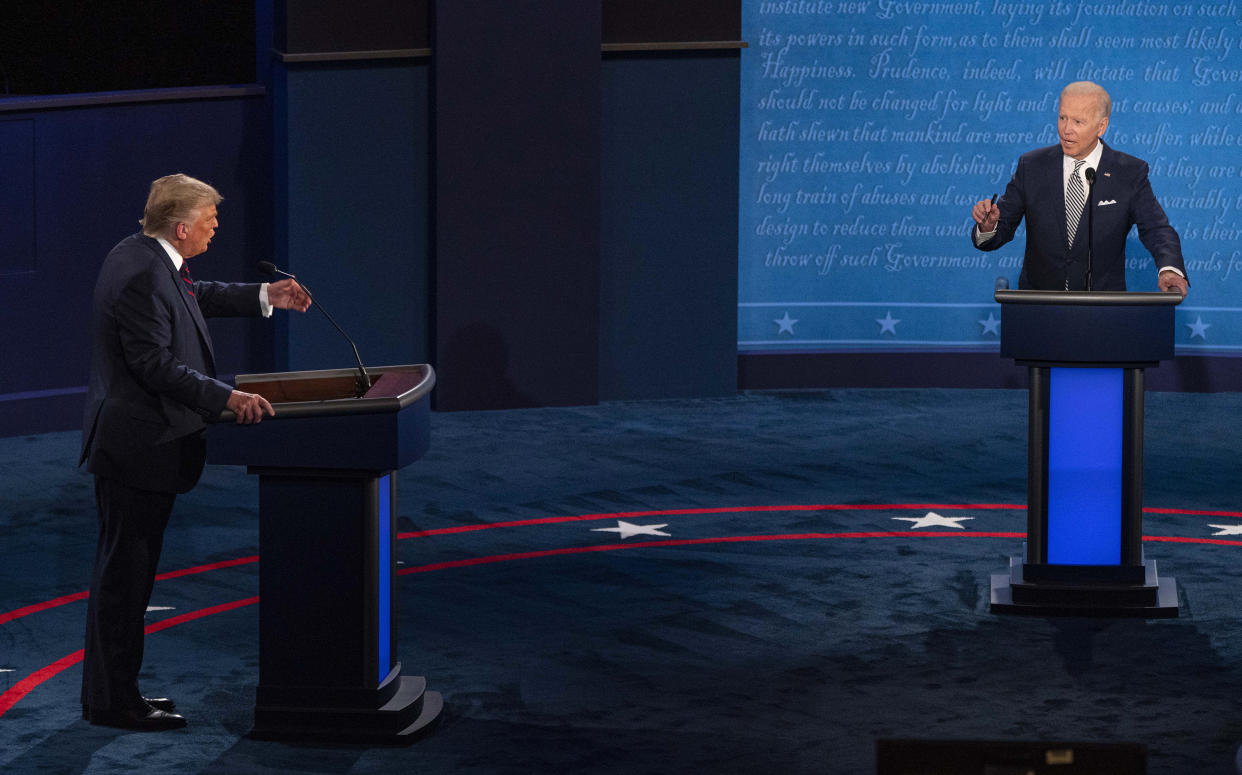 El presidente Donald Trump y Joe Biden participaron en el primer debate presidencial en la Universidad Case de la Reserva Occidental en Cleveland, el 29 de septiembre de 2020. (Ruth Fremson/The New York Times)