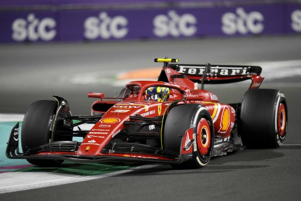 Ferrari driver Oliver Bearman of Britain steers his car during the Formula One Saudi Arabian Grand Prix at the Jeddah Corniche Circuit, in Jedda, Saudi Arabia, Saturday, March 9, 2024. (AP Photo/Darko Bandic)