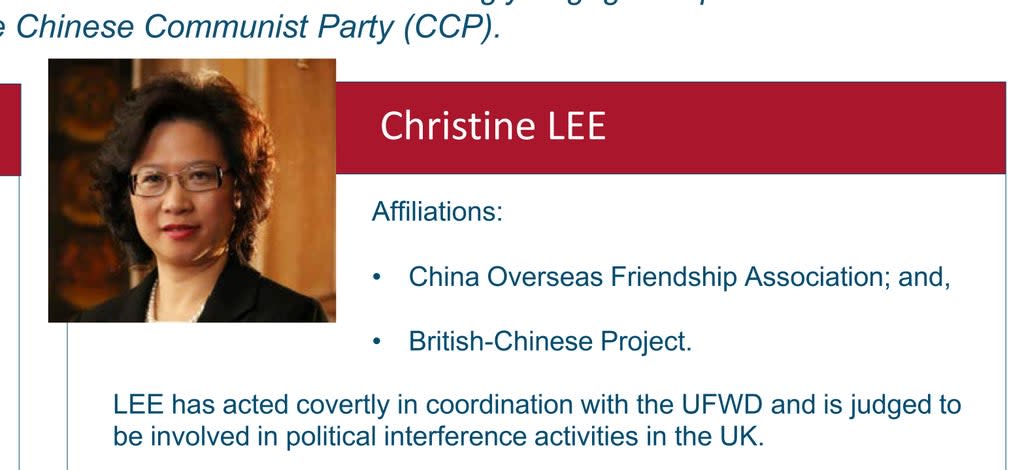 Security sources have warned that the case of suspected Chinese spy Christine Lee targeting MPs is not a ‘one off’ and such threats are increasing (MI5/PA) (PA Media)