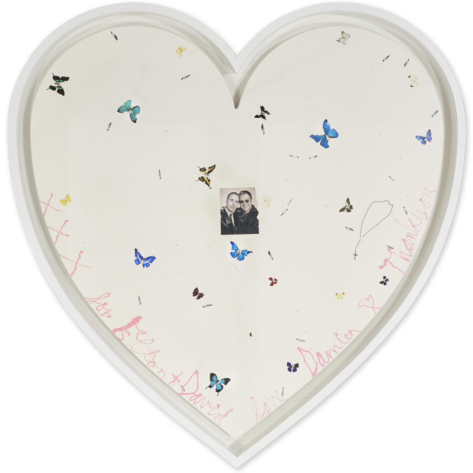 Damien Hirst’s work Your Song is signed and inscribed ‘xxx for Elton + David’ (Christie’s/PA)