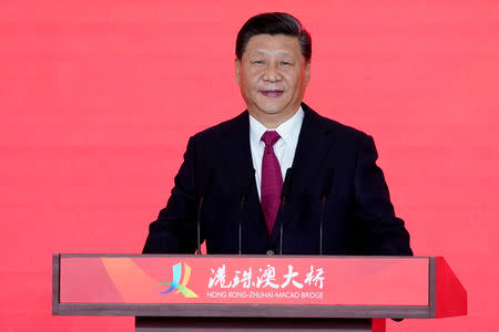 Chinese President Xi Jinping attends the opening ceremony of the Hong Kong-Zhuhai-Macau bridge in Zhuhai, China, October 23, 2018. REUTERS/Aly Song