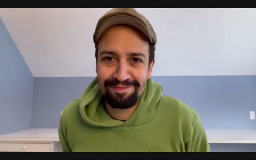 Lin-Manuel Miranda appearing in RWQuarantunes a Musical Celebration to Benefit Center Theatre Group on January 29, 2021.