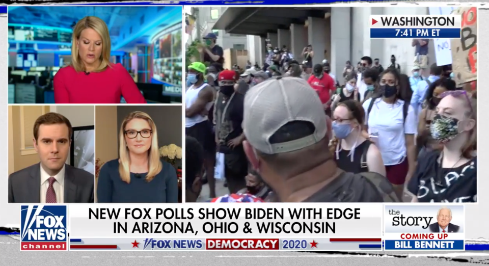 FoxNews.com | Fox News cameras swerve left during a live broadcast of protests in D.C. on 'The Story With Martha MacCallum,' keeping the signs in the upper right corner of the screen illegible.