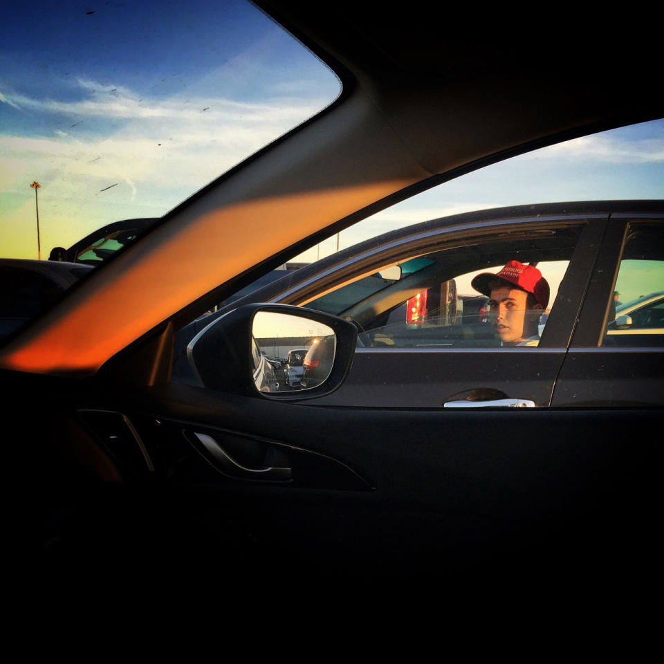 <p>A Trump supporter sits in traffic after a campaign rally, June 1, Sacramento, Calif. (Photo: Holly Bailey/Yahoo News) </p>