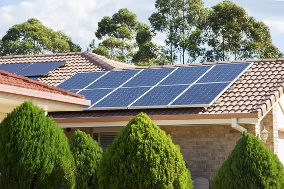 Residential rooftop with solar.